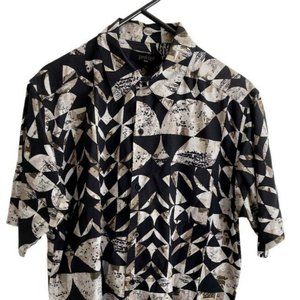 Protege Mens Shirt Short Sleeves Sz XL Silk Cotton Blend Geo Design